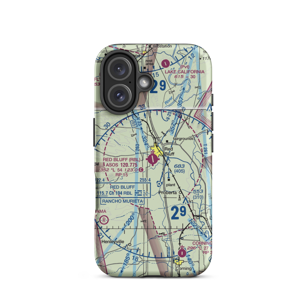 Red Bluff Municipal Airport (RBL) VFR Sectional  Tough iPhone Case iPhone 16 model shown