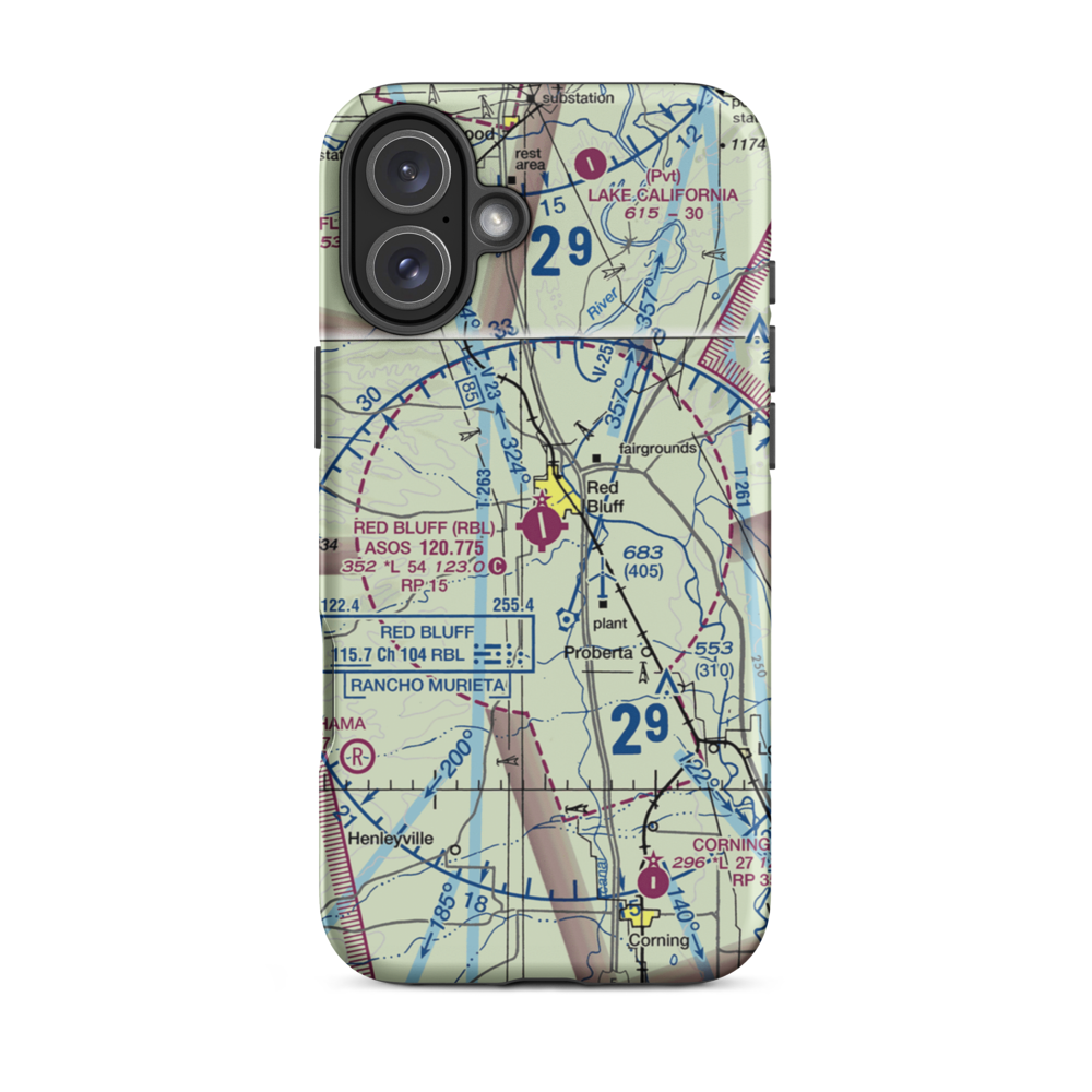 Red Bluff Municipal Airport (RBL) VFR Sectional  Tough iPhone Case iPhone 16 Plus model shown