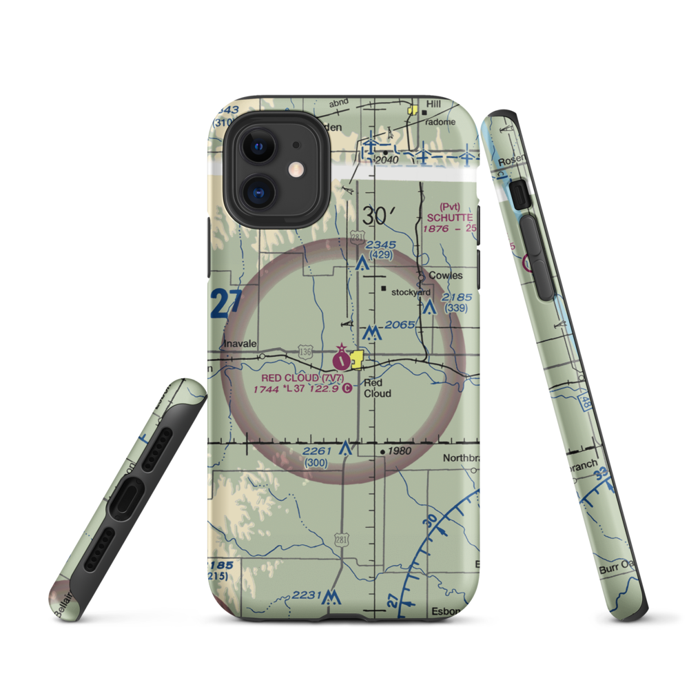 Red Cloud Municipal Airport (7V7) VFR Sectional  Tough iPhone Case iPhone 11 model shown