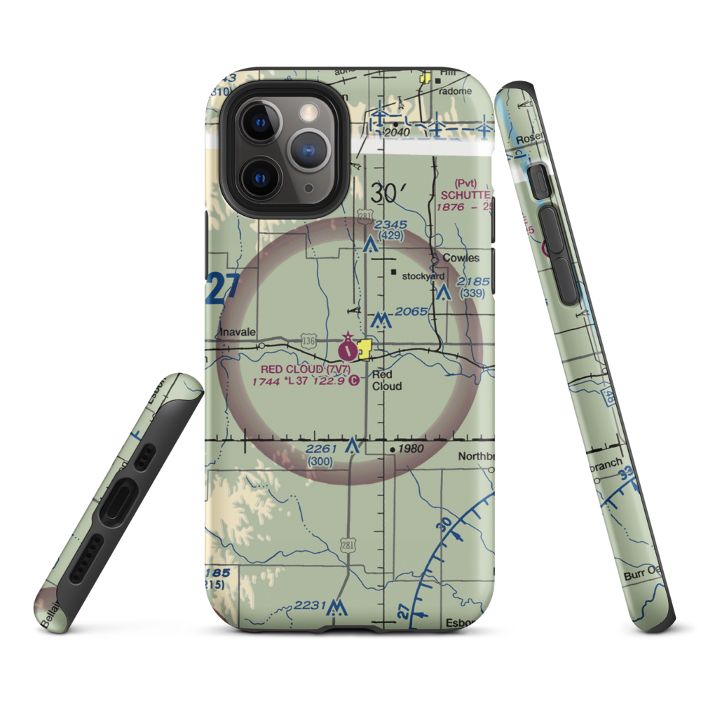 Red Cloud Municipal Airport (7V7) VFR Sectional  Tough iPhone Case iPhone 11 Pro model shown