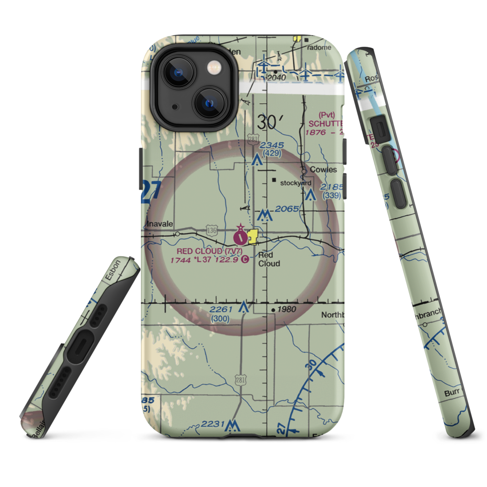 Red Cloud Municipal Airport (7V7) VFR Sectional  Tough iPhone Case iPhone 14 Plus model shown