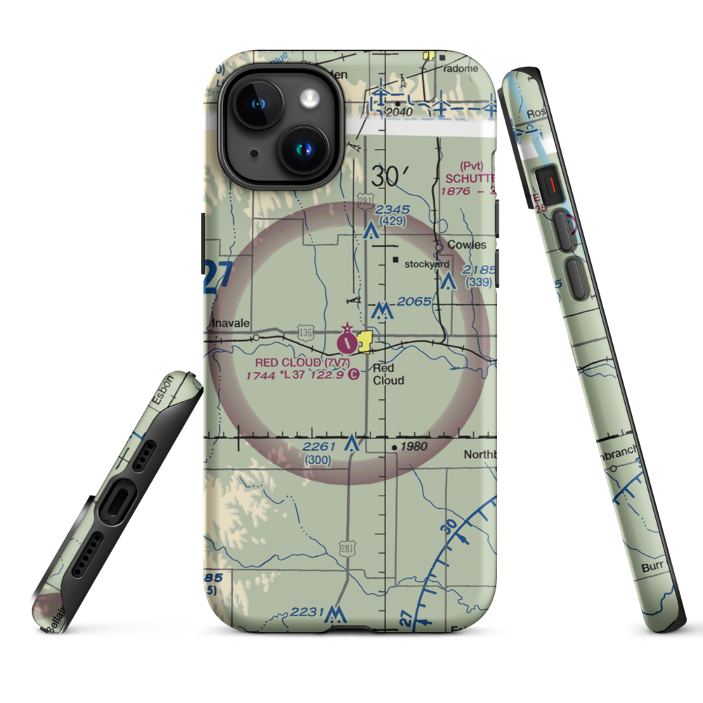 Red Cloud Municipal Airport (7V7) VFR Sectional  Tough iPhone Case iPhone 15 Plus model shown