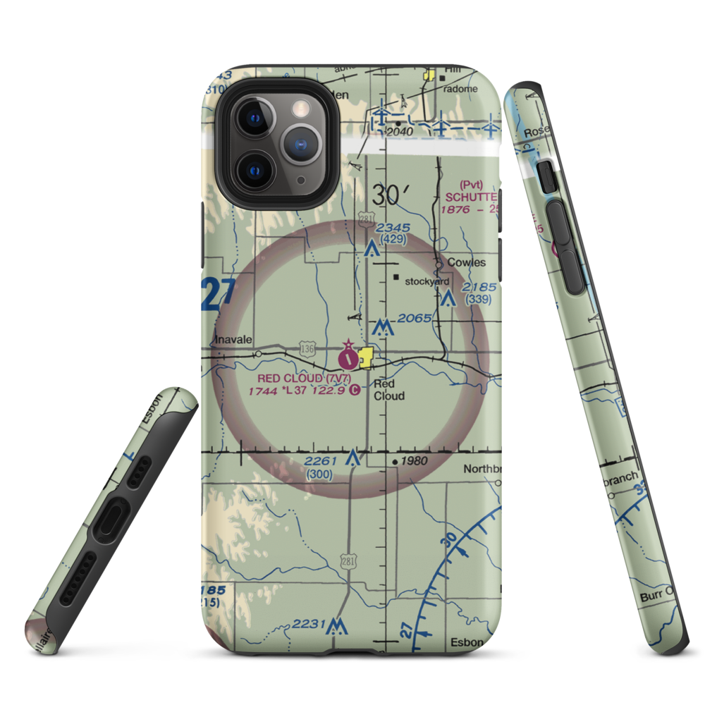 Red Cloud Municipal Airport (7V7) VFR Sectional  Tough iPhone Case iPhone 11 Pro Max model shown