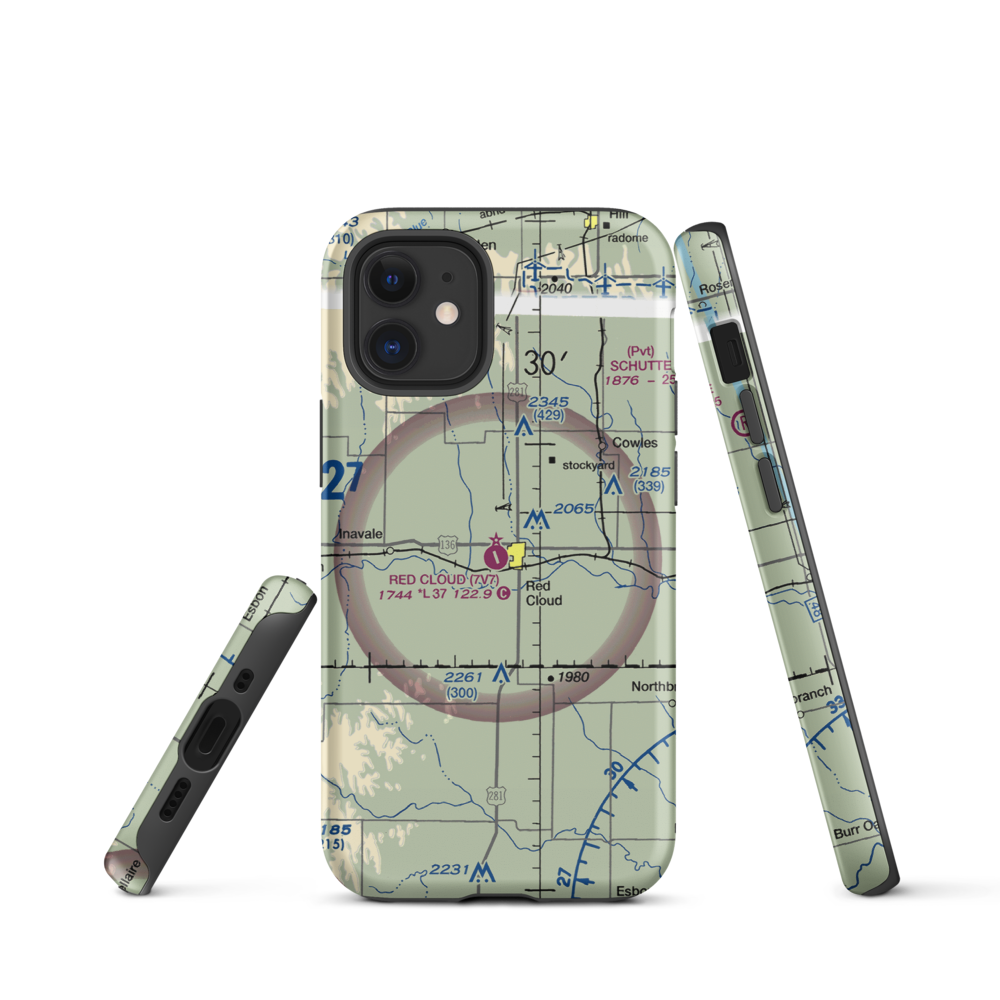 Red Cloud Municipal Airport (7V7) VFR Sectional  Tough iPhone Case iPhone 12 mini model shown