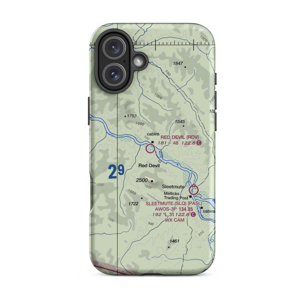 Red Devil Airport (RDV) VFR Sectional  Tough iPhone Case iPhone 16 Plus model shown