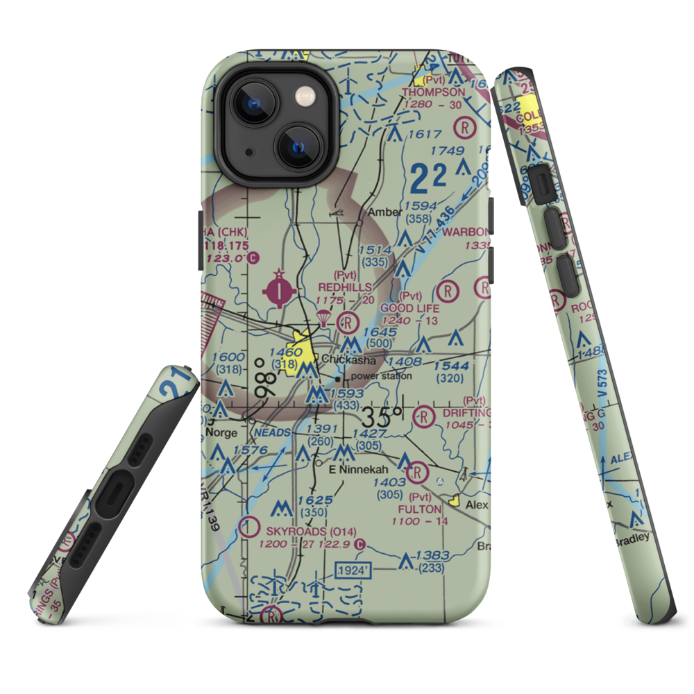 Redhills Airport (6OK2) VFR Sectional  Tough iPhone Case iPhone 14 Plus model shown