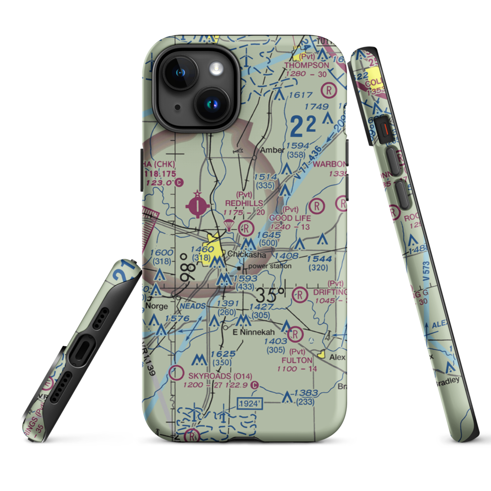 Redhills Airport (6OK2) VFR Sectional  Tough iPhone Case iPhone 15 Plus model shown