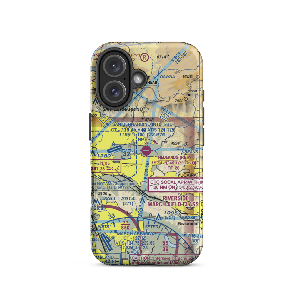 Redlands Municipal Airport (REI) VFR Sectional  Tough iPhone Case iPhone 16 model shown