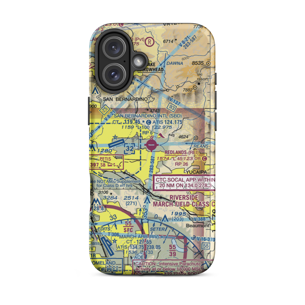 Redlands Municipal Airport (REI) VFR Sectional  Tough iPhone Case iPhone 16 Plus model shown