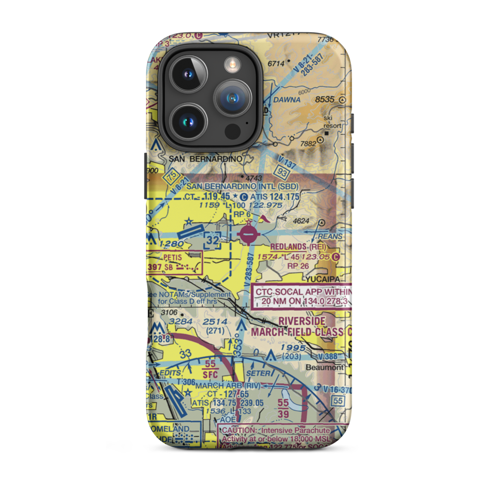 Redlands Municipal Airport (REI) VFR Sectional  Tough iPhone Case iPhone 16 Pro Max model shown