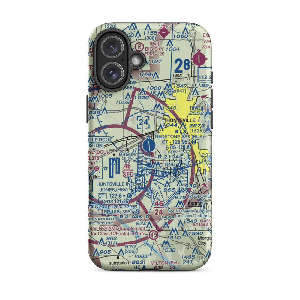 Redstone Army Air Field (HUA) VFR Sectional  Tough iPhone Case iPhone 16 Plus model shown