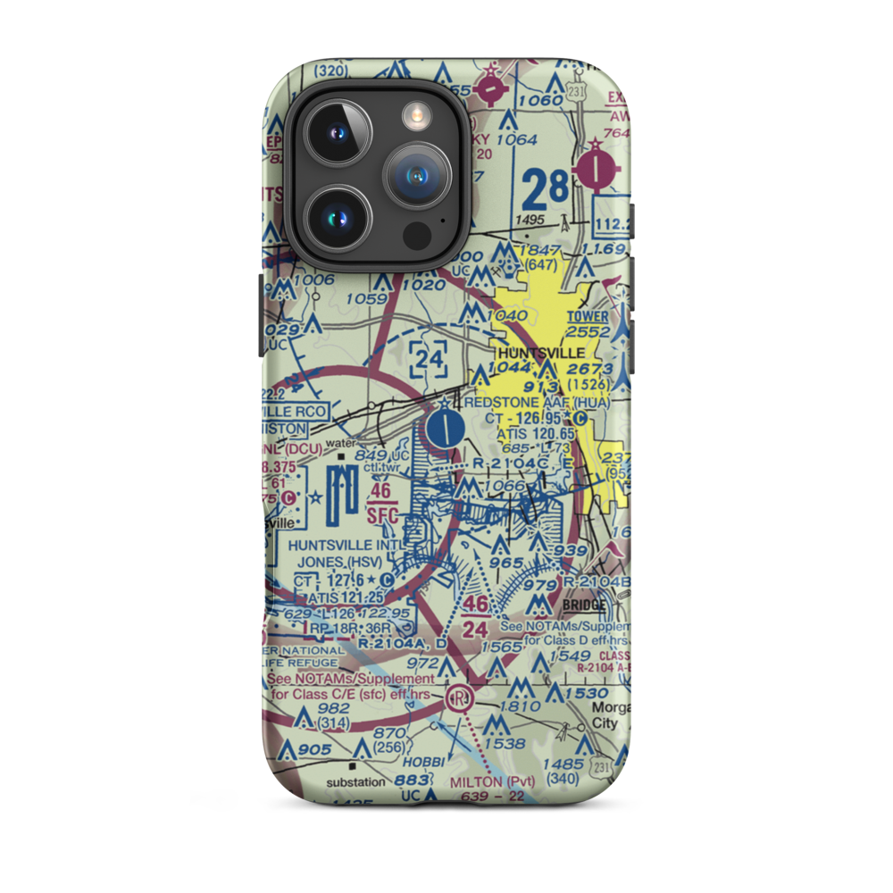 Redstone Army Air Field (HUA) VFR Sectional  Tough iPhone Case iPhone 16 Pro Max model shown