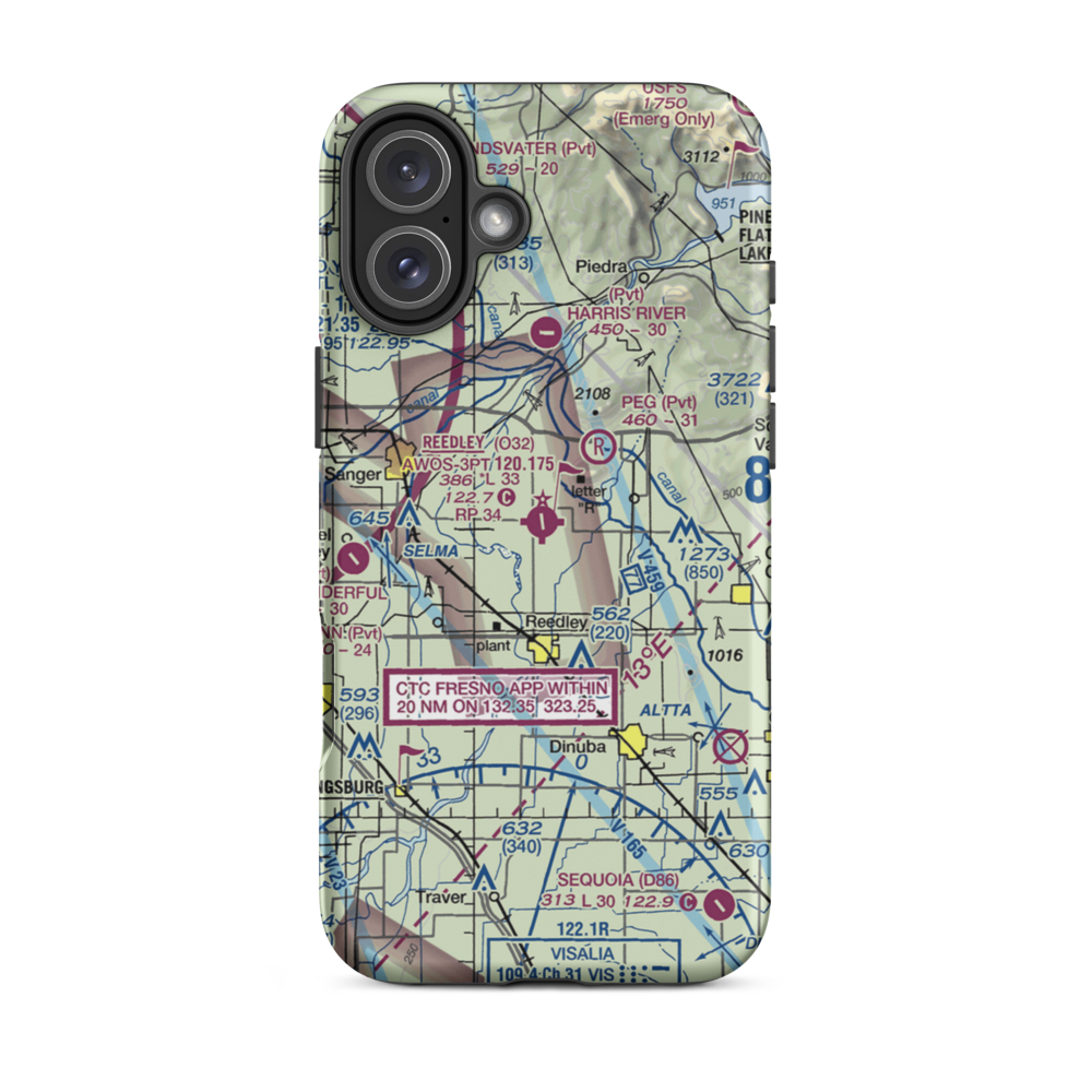 Reedley Municipal Airport (O32) VFR Sectional  Tough iPhone Case iPhone 16 Plus model shown