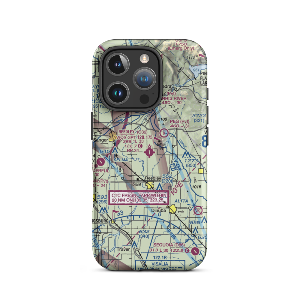 Reedley Municipal Airport (O32) VFR Sectional  Tough iPhone Case iPhone 16 Pro model shown