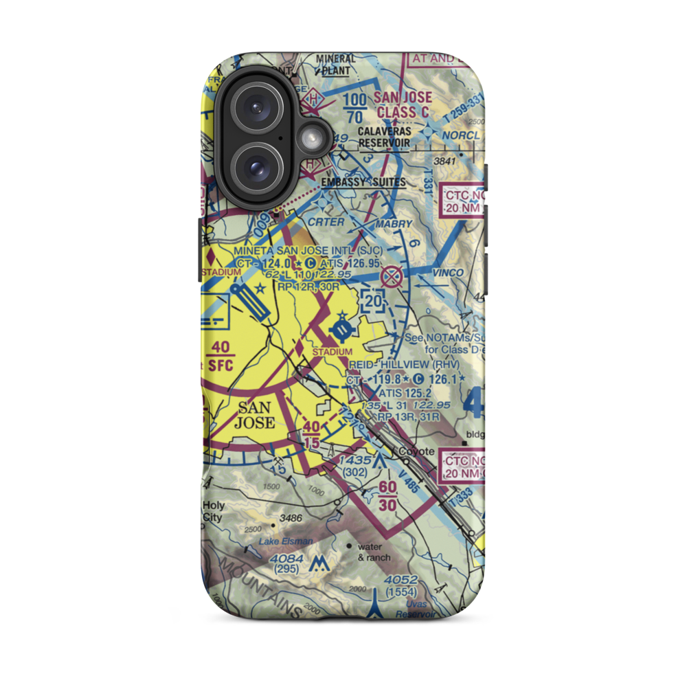 Reid-Hillview Airport of Santa Clara County (RHV) VFR Sectional  Tough iPhone Case iPhone 16 Plus model shown