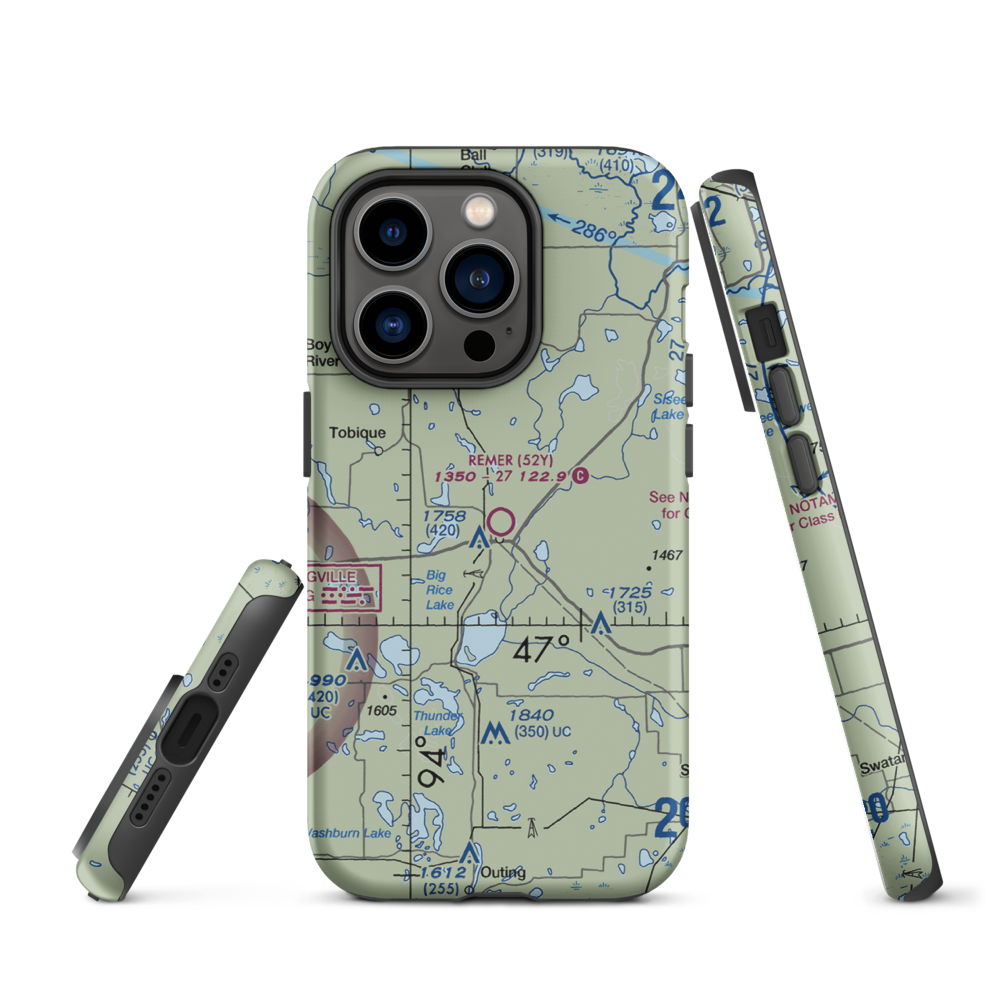 Remer Municipal Airport (52Y) VFR Sectional  Tough iPhone Case iPhone 14 Pro model shown