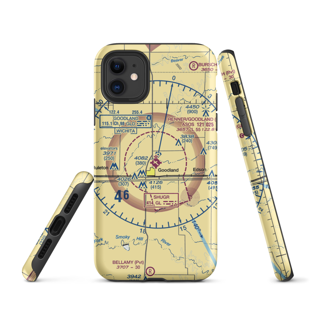 Renner Field-Goodland Municipal Airport (GLD) VFR Sectional  Tough iPhone Case iPhone 11 model shown