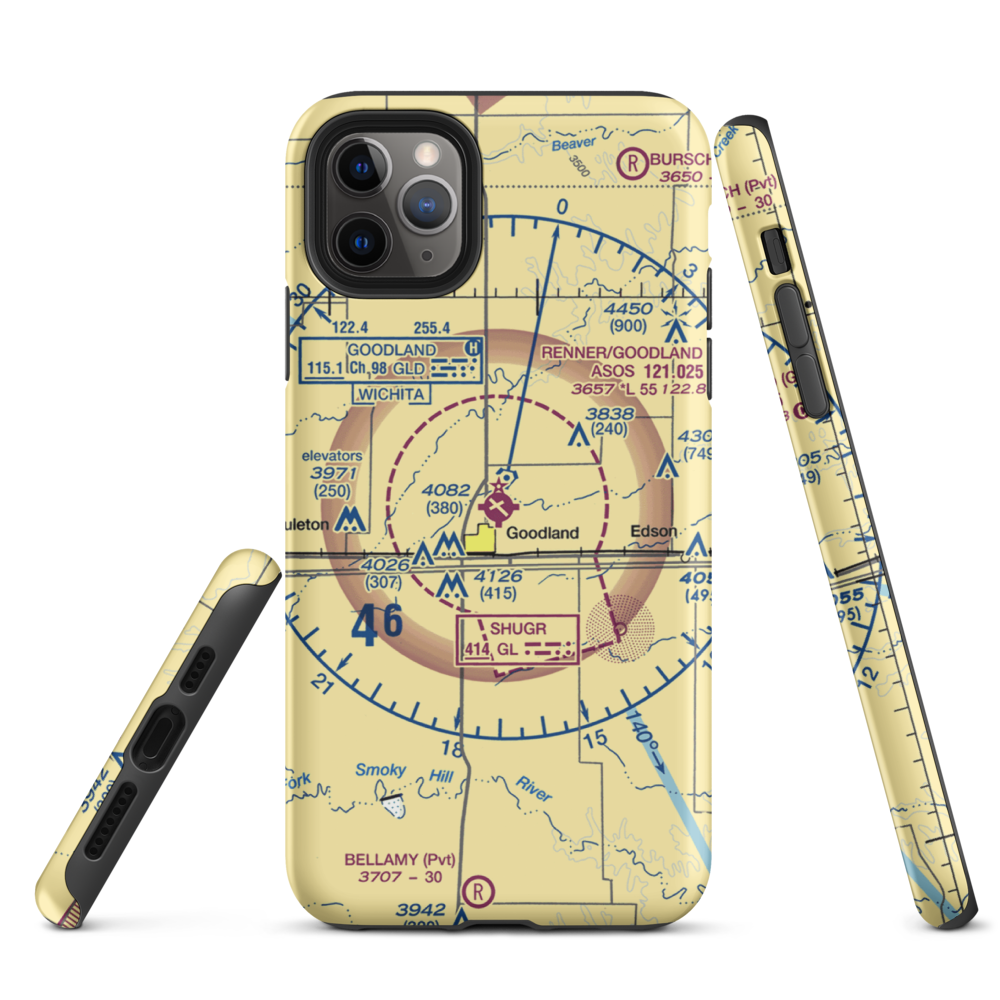 Renner Field-Goodland Municipal Airport (GLD) VFR Sectional  Tough iPhone Case iPhone 11 Pro Max model shown