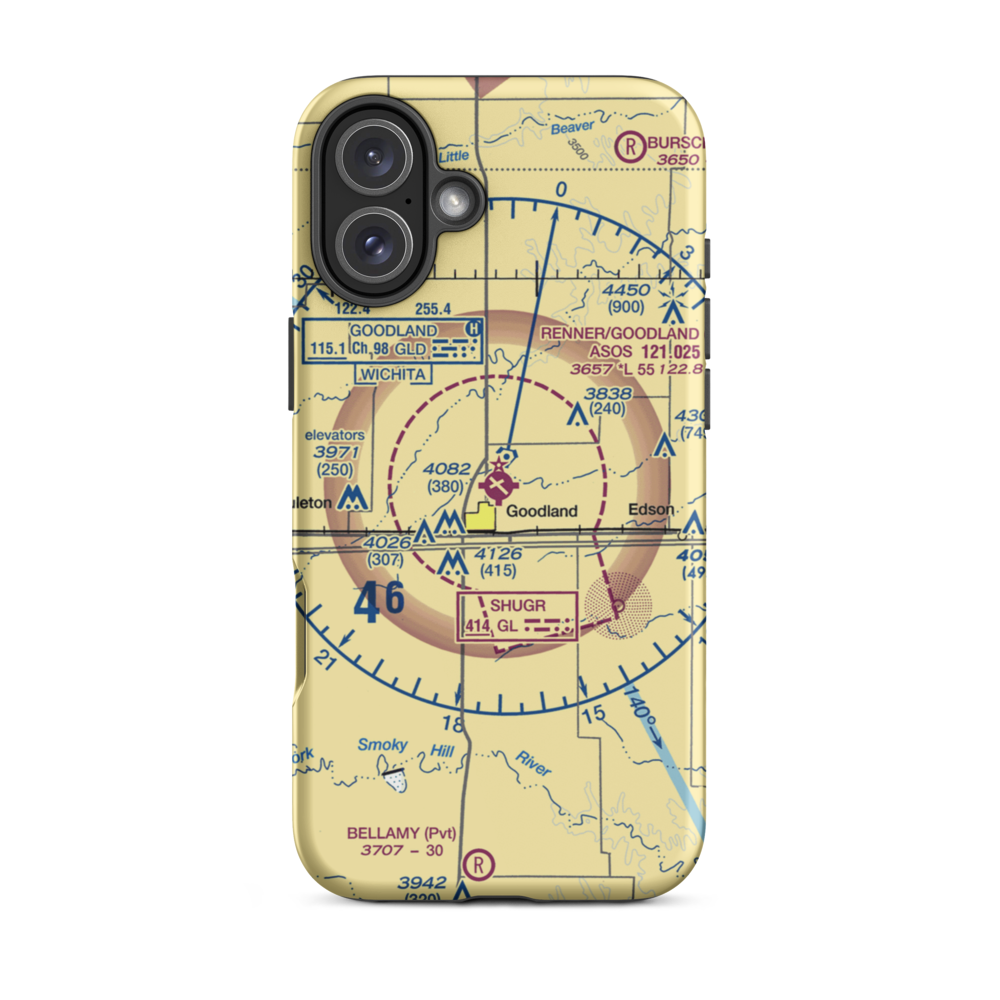 Renner Field-Goodland Municipal Airport (GLD) VFR Sectional  Tough iPhone Case iPhone 16 Plus model shown