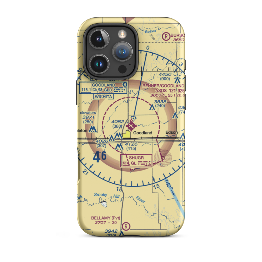 Renner Field-Goodland Municipal Airport (GLD) VFR Sectional  Tough iPhone Case iPhone 16 Pro Max model shown