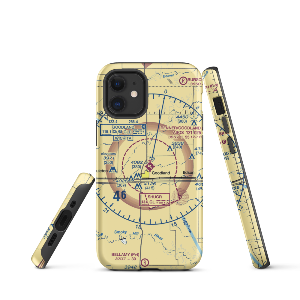 Renner Field-Goodland Municipal Airport (GLD) VFR Sectional  Tough iPhone Case iPhone 12 mini model shown