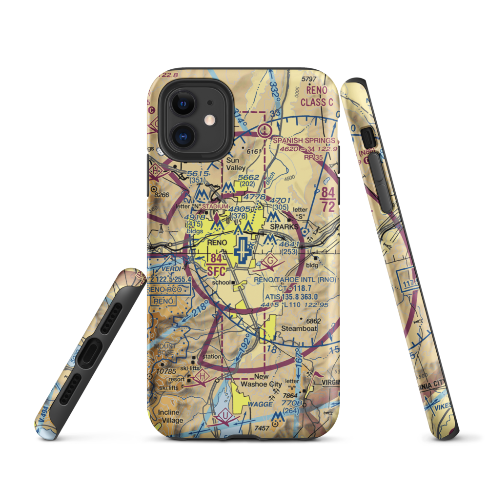 Reno Tahoe International Airport (RNO) VFR Sectional  Tough iPhone Case iPhone 11 model shown