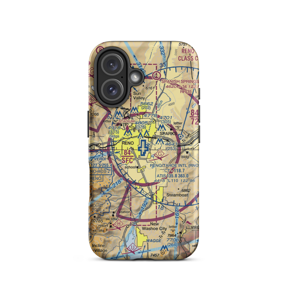 Reno Tahoe International Airport (RNO) VFR Sectional  Tough iPhone Case iPhone 16 model shown