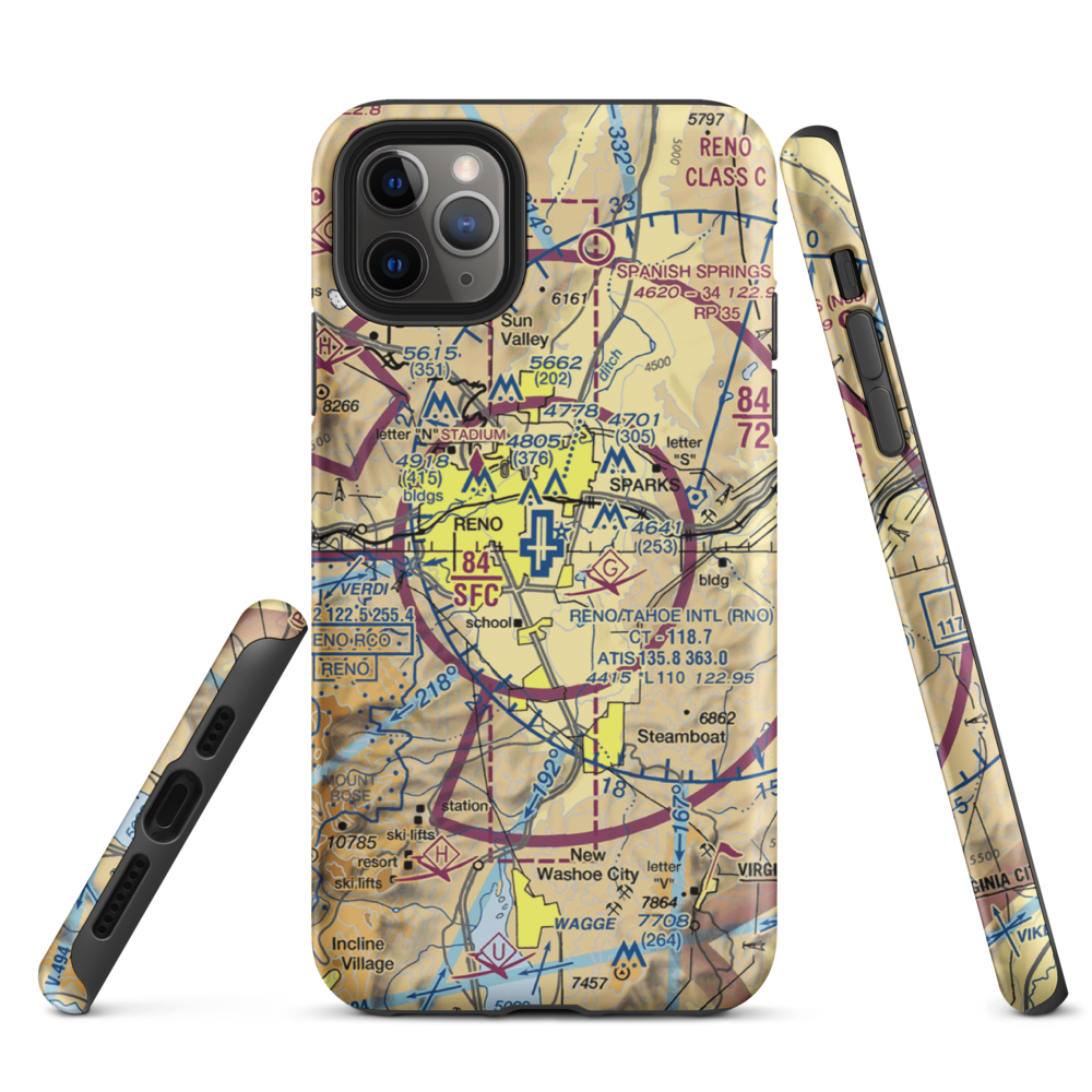 Reno Tahoe International Airport (RNO) VFR Sectional  Tough iPhone Case iPhone 11 Pro Max model shown
