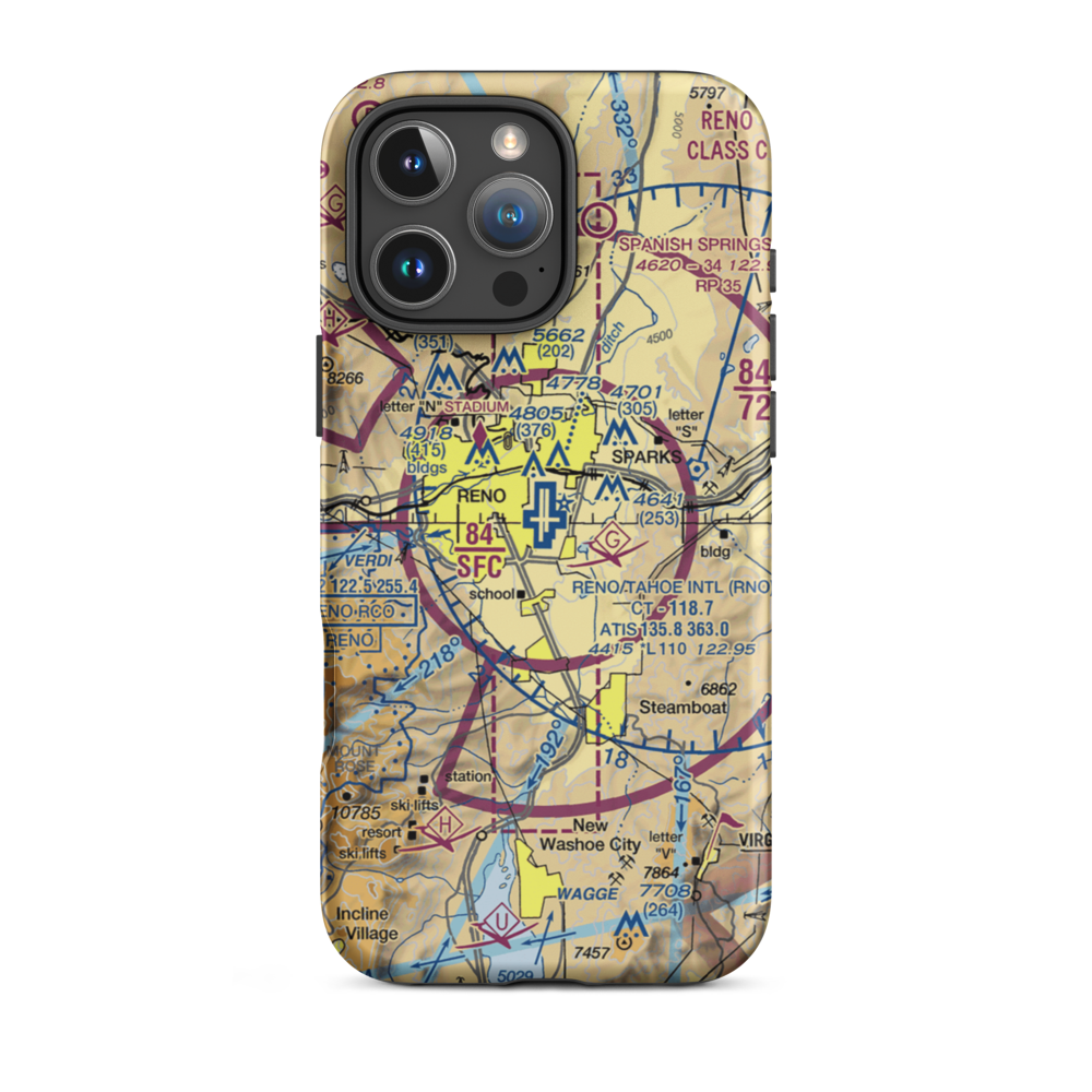 Reno Tahoe International Airport (RNO) VFR Sectional  Tough iPhone Case iPhone 16 Pro Max model shown