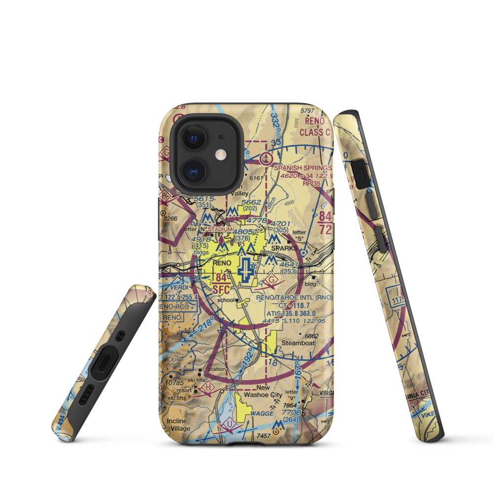 Reno Tahoe International Airport (RNO) VFR Sectional  Tough iPhone Case iPhone 12 mini model shown