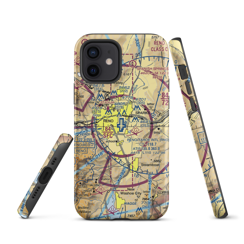 Reno Tahoe International Airport (RNO) VFR Sectional  Tough iPhone Case iPhone 12 model shown