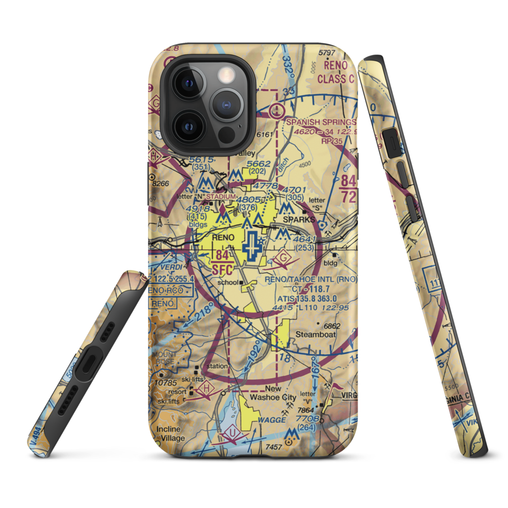 Reno Tahoe International Airport (RNO) VFR Sectional  Tough iPhone Case iPhone 12 Pro Max model shown