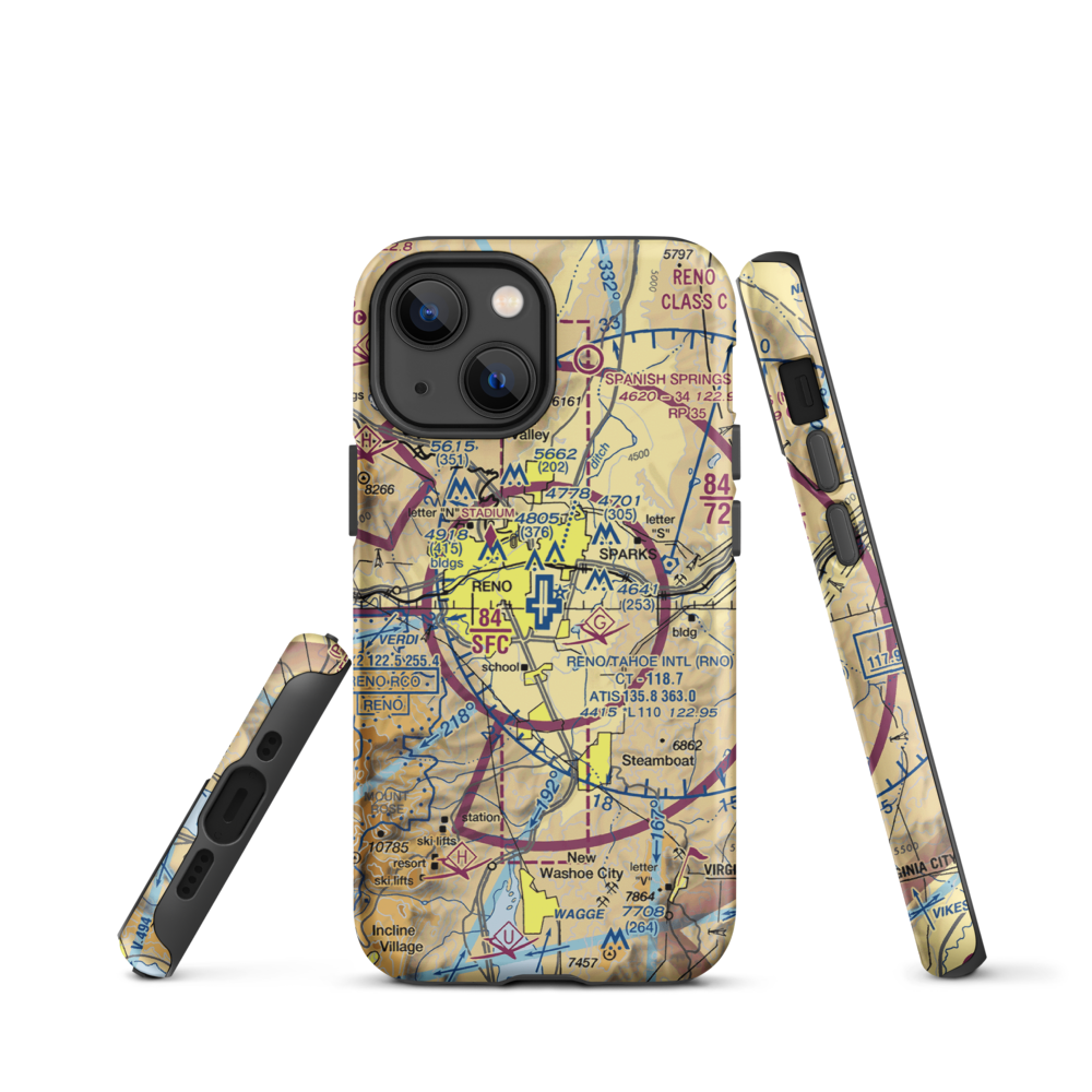 Reno Tahoe International Airport (RNO) VFR Sectional  Tough iPhone Case iPhone 13 mini model shown