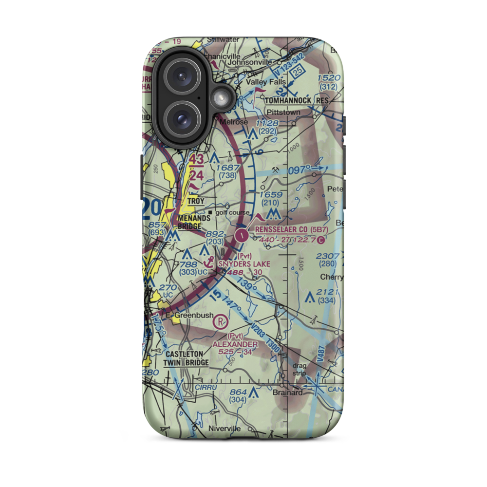 Rensselaer County Airport (5B7) VFR Sectional  Tough iPhone Case iPhone 16 Plus model shown
