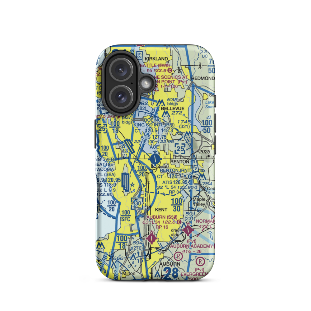 Renton Municipal Airport (RNT) VFR Sectional  Tough iPhone Case iPhone 16 model shown