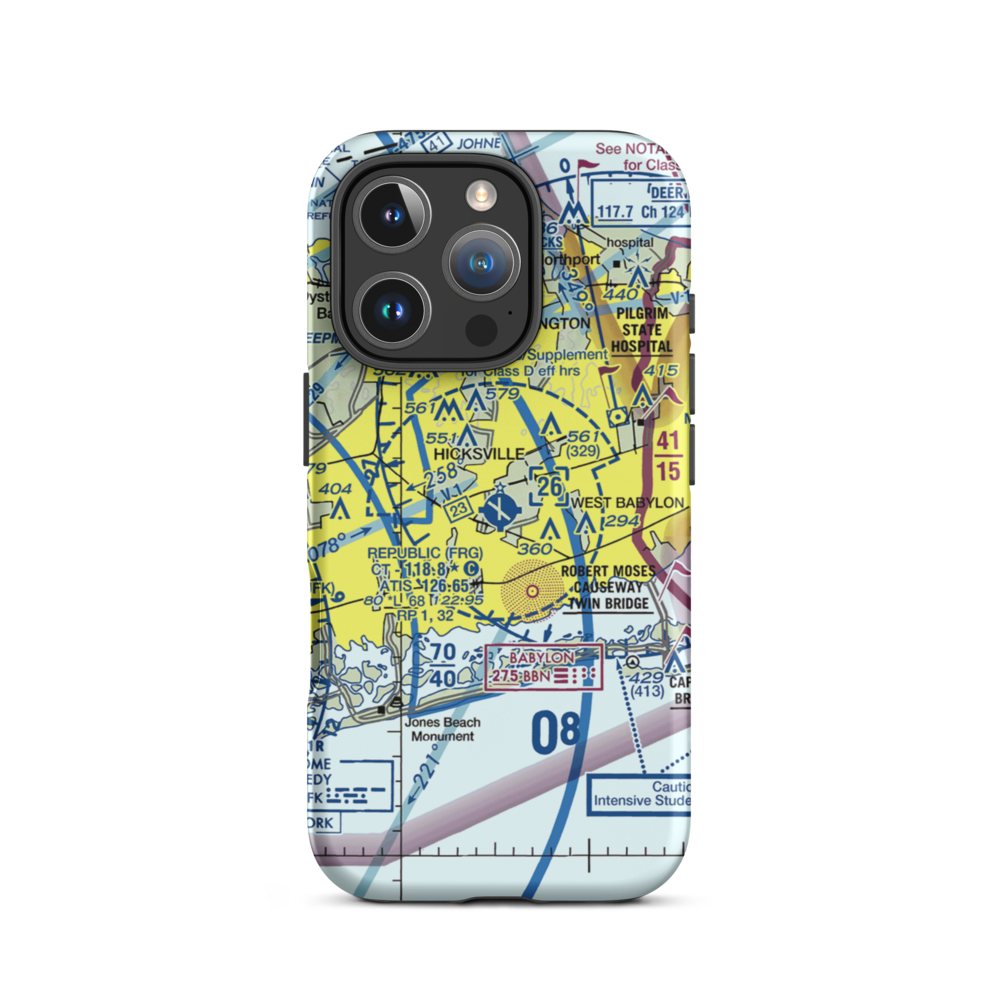 Republic Airport (FRG) VFR Sectional  Tough iPhone Case iPhone 16 Pro model shown