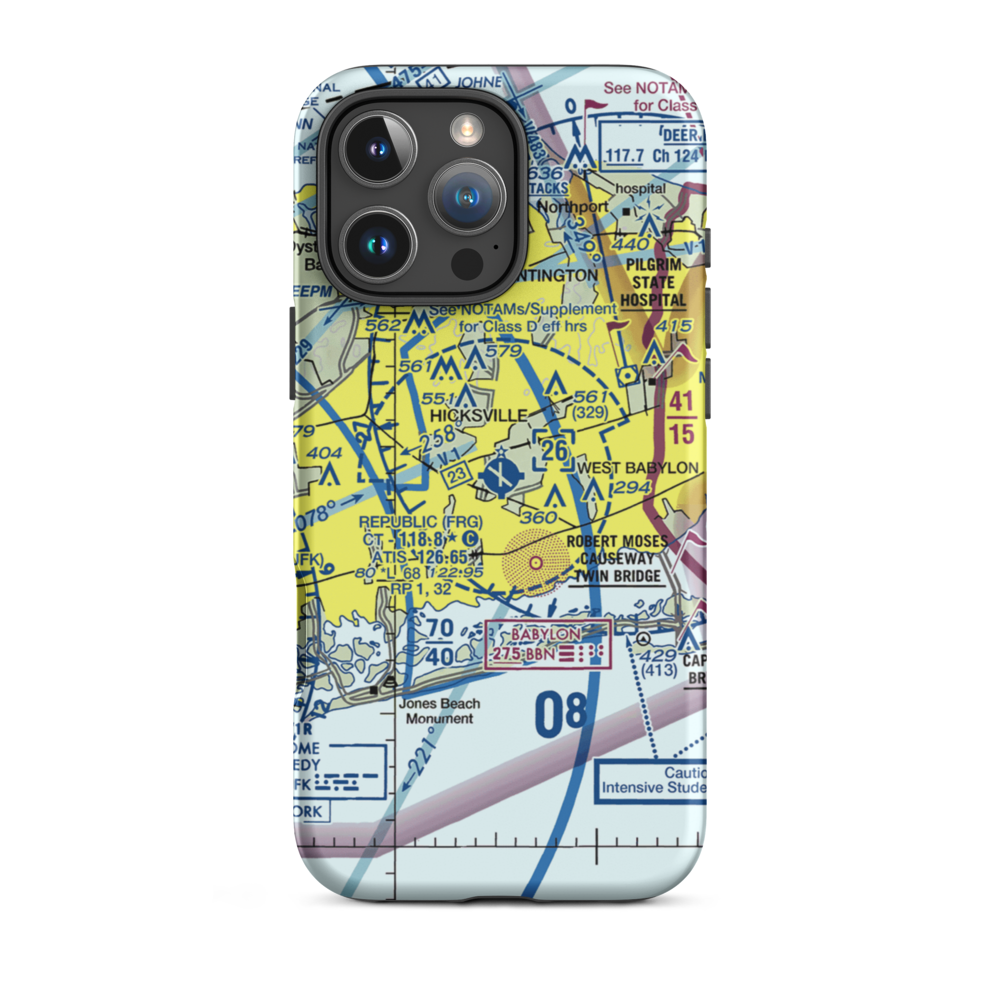 Republic Airport (FRG) VFR Sectional  Tough iPhone Case iPhone 16 Pro Max model shown