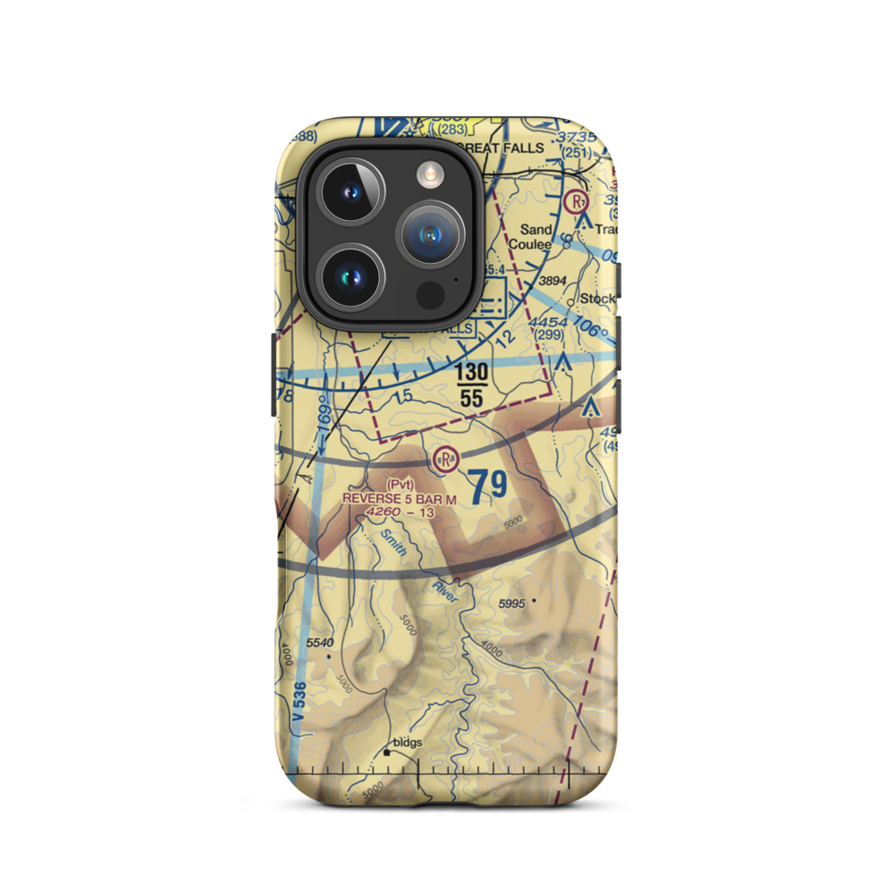 Reverse 5 Bar M Airport (31MT) VFR Sectional  Tough iPhone Case iPhone 16 Pro model shown