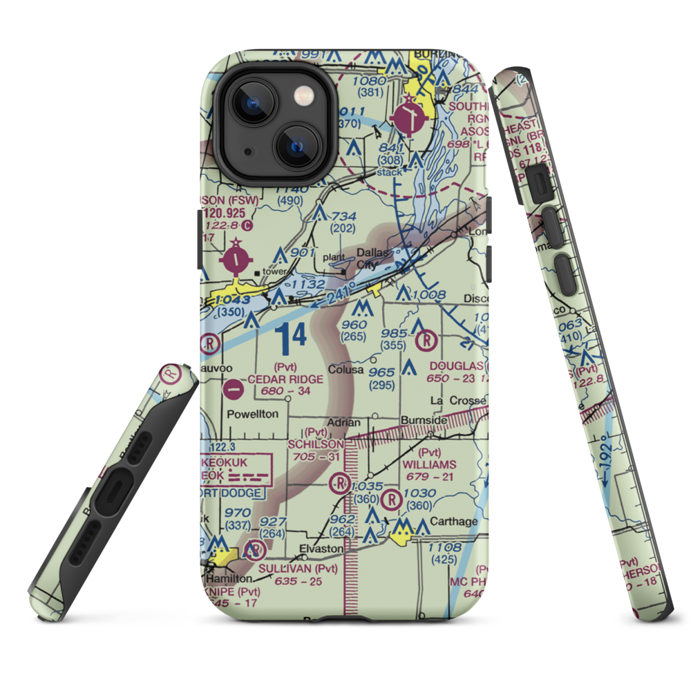 Rhea Restricted Landing Area (IS66) VFR Sectional  Tough iPhone Case iPhone 14 Plus model shown