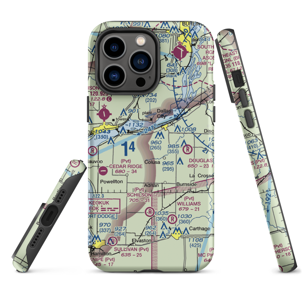 Rhea Restricted Landing Area (IS66) VFR Sectional  Tough iPhone Case iPhone 14 Pro Max model shown