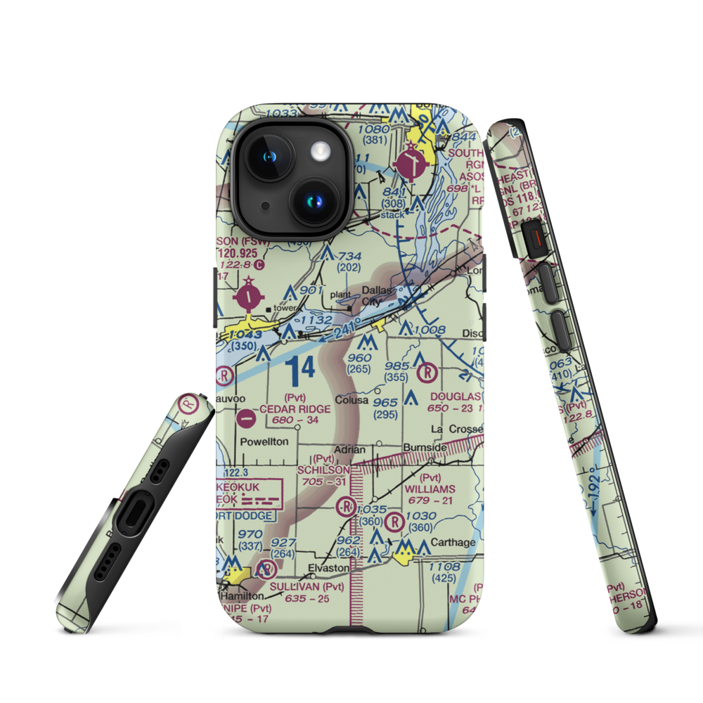 Rhea Restricted Landing Area (IS66) VFR Sectional  Tough iPhone Case iPhone 15 model shown
