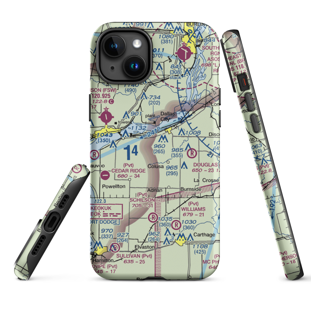 Rhea Restricted Landing Area (IS66) VFR Sectional  Tough iPhone Case iPhone 15 Plus model shown