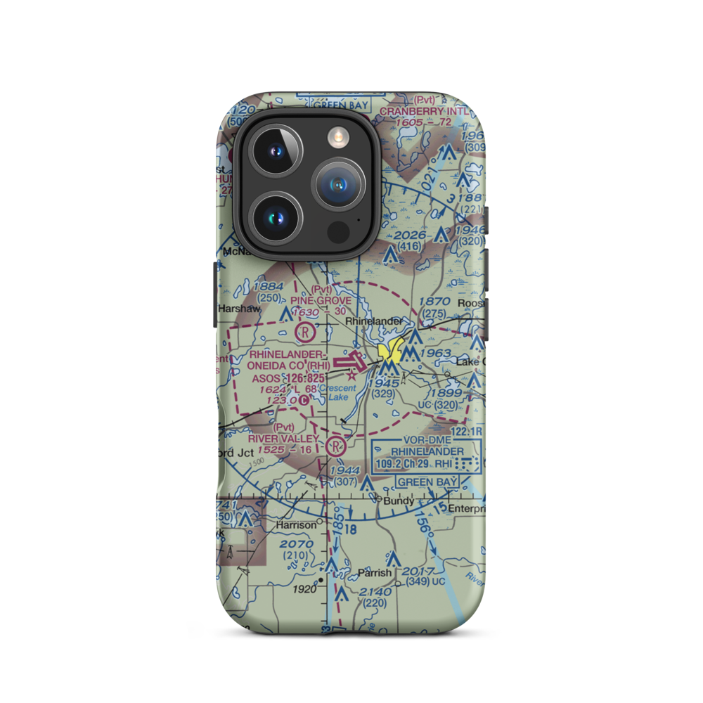 Rhinelander Oneida County Airport (RHI) VFR Sectional  Tough iPhone Case iPhone 16 Pro model shown