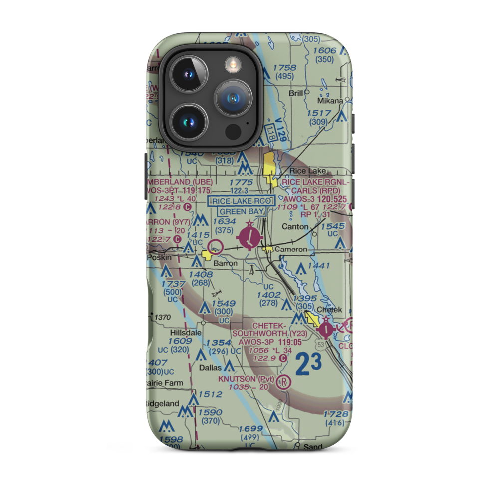 Rice Lake Regional Airport - Carl's Field (RPD) VFR Sectional  Tough iPhone Case iPhone 16 Pro Max model shown