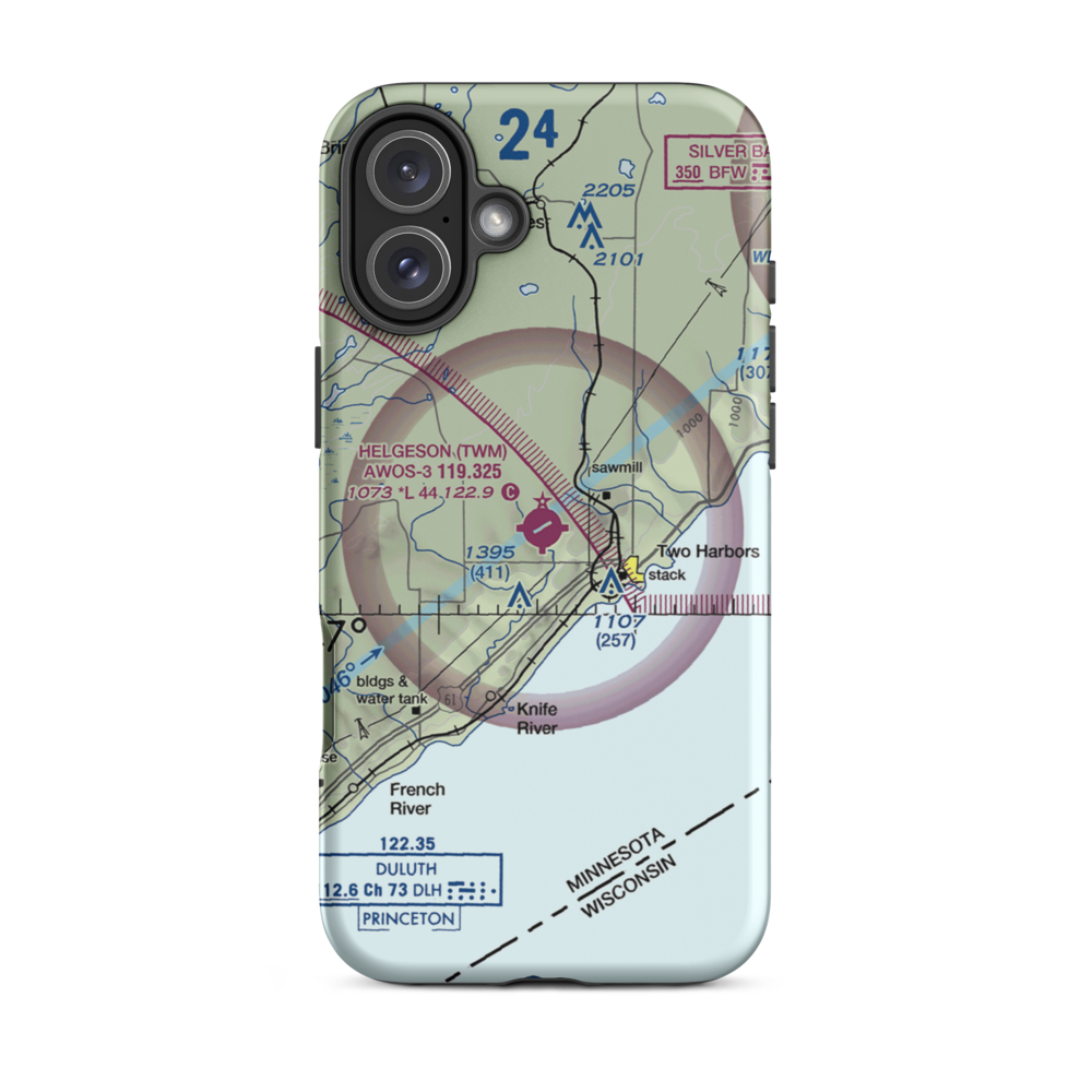 Richard B Helgeson Airport (TWM) VFR Sectional  Tough iPhone Case iPhone 16 Plus model shown