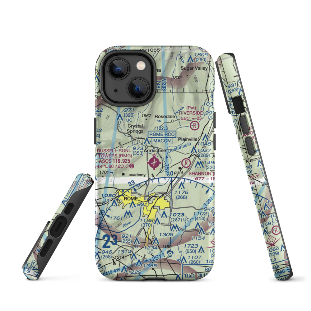 Richard B Russell Airport (RMG) VFR Sectional  Tough iPhone Case iPhone 14 model shown