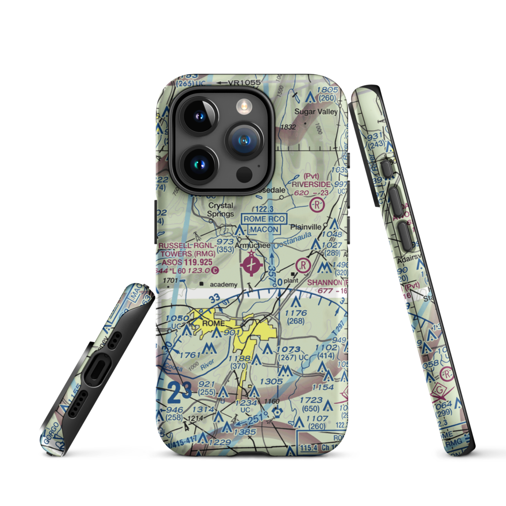 Richard B Russell Airport (RMG) VFR Sectional  Tough iPhone Case iPhone 15 Pro model shown