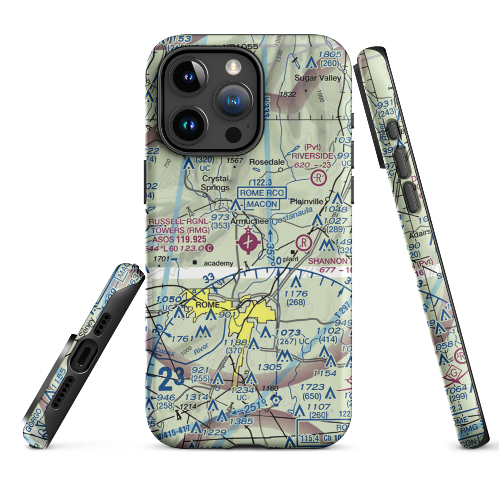 Richard B Russell Airport (RMG) VFR Sectional  Tough iPhone Case iPhone 15 Pro Max model shown