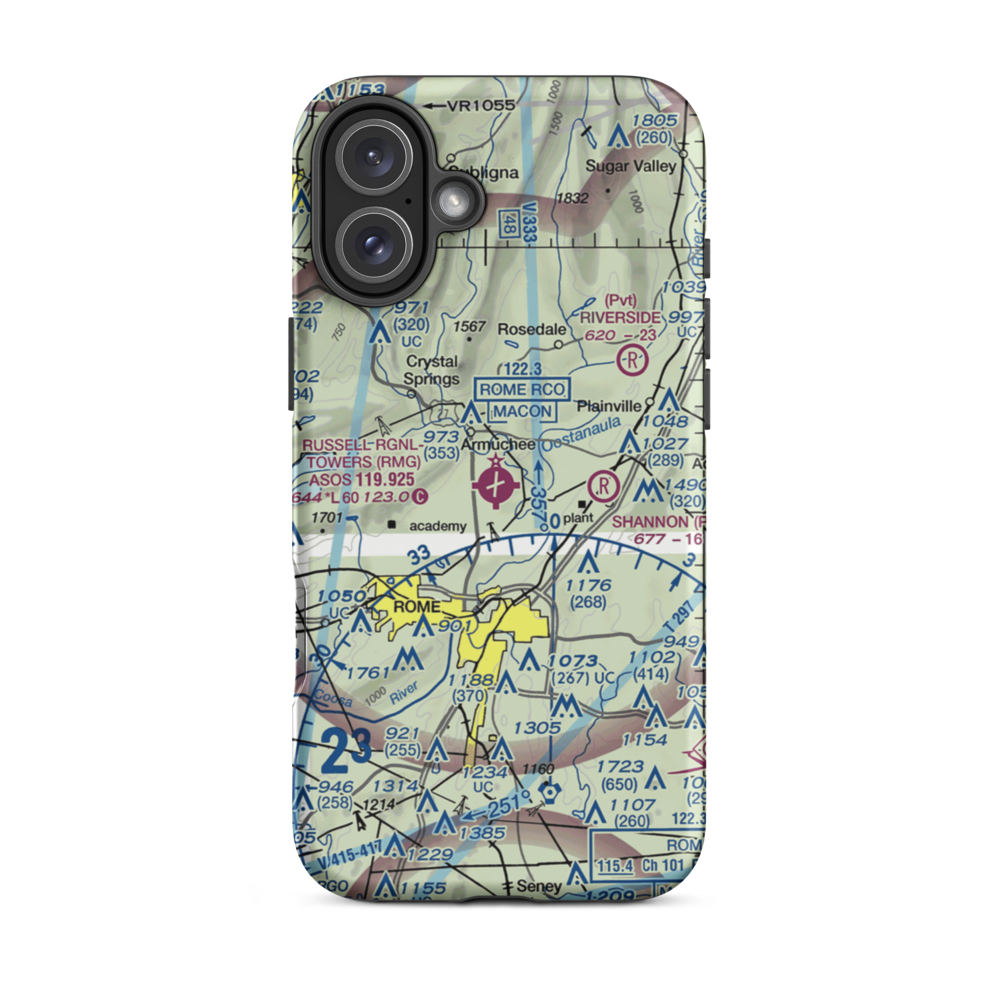 Richard B Russell Airport (RMG) VFR Sectional  Tough iPhone Case iPhone 16 Plus model shown