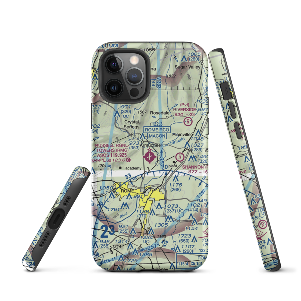 Richard B Russell Airport (RMG) VFR Sectional  Tough iPhone Case iPhone 12 Pro model shown